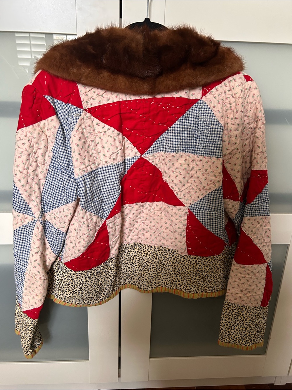 Patchwork Quilted Jacket with Brown Faux-Fur Collar - Picture 2 of 3